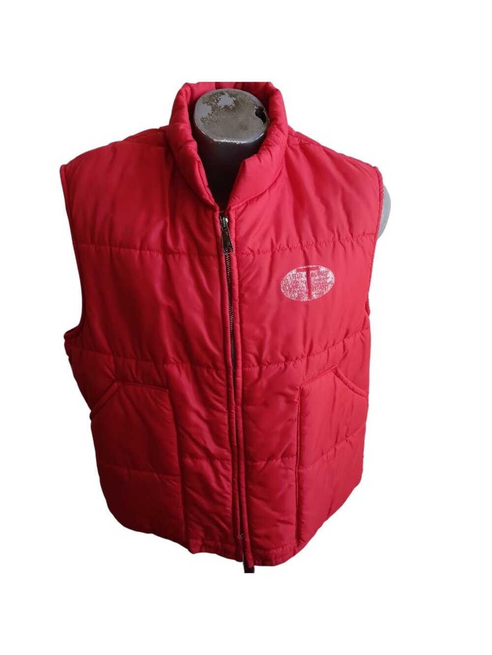 Puffer Vest Farm Large Vintage 80s Teter Oil Field Red Insulated Zip-Up Jacket